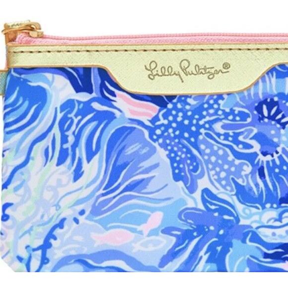 Lilly Pulitzer ID Case Keychain Beach Wallet with Zip Close Pink/Blue - Picture 5 of 9